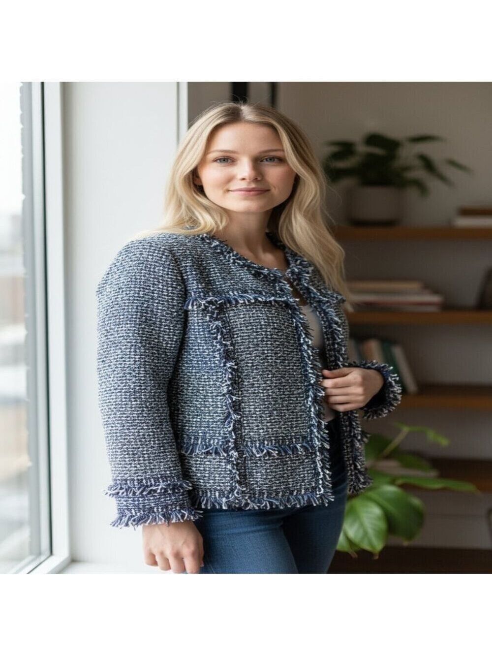 St John Beautiful BluesTweed Blazer Size 10